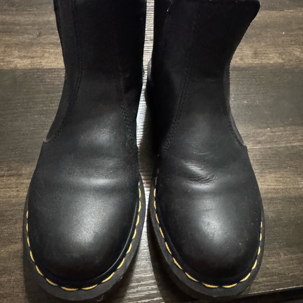 Dr. Martens Black Leather Chelsea Boots with Yellow Stitching